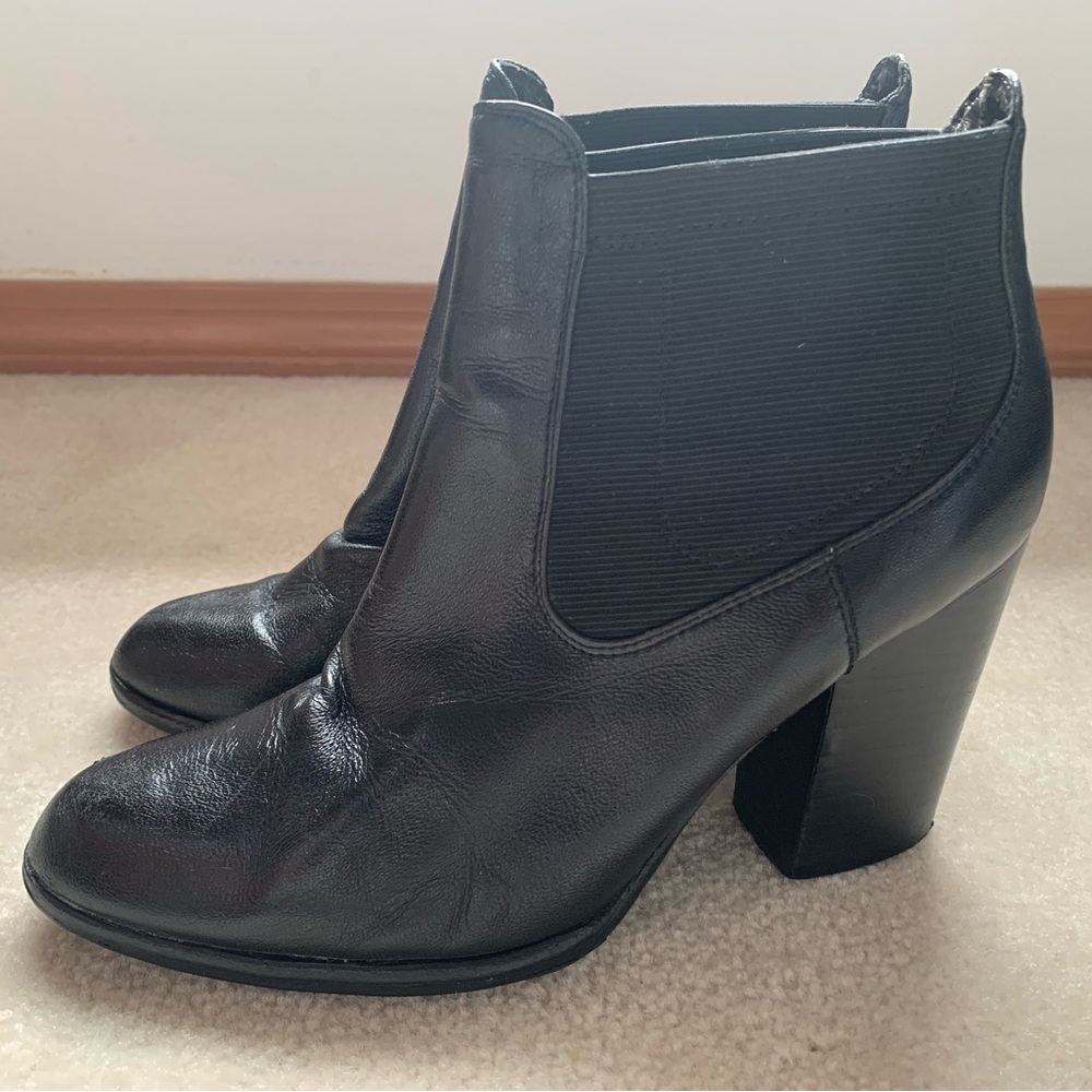 Black Leather Ankle Heeled Boots